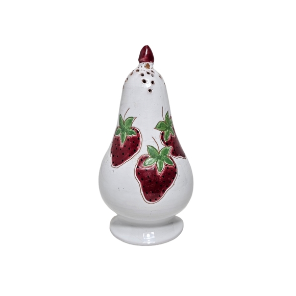 Vintage Italian Strawberry Sugar Shaker Sgraffito Style White Red Fruit - Picture 1 of 11